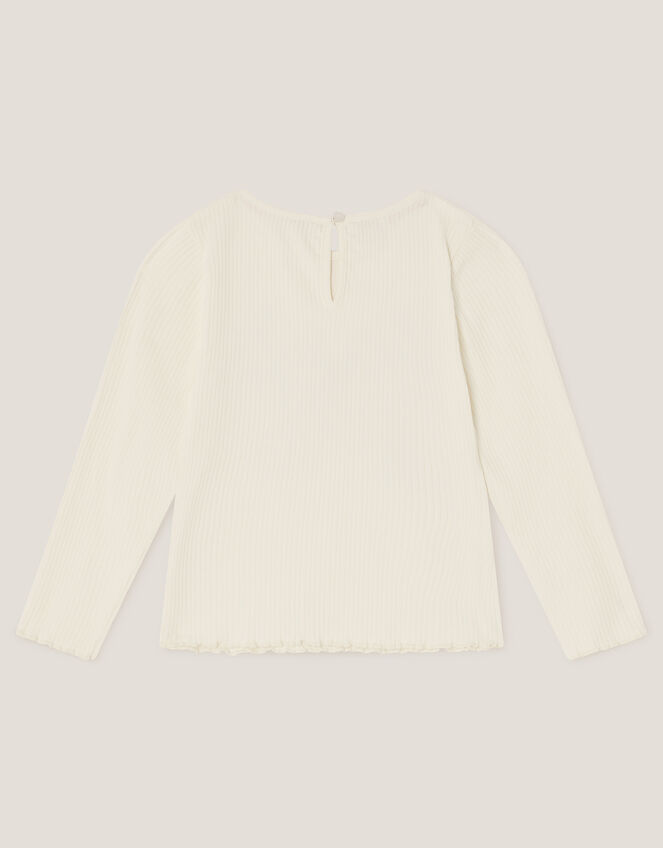 Butterfly Embroidered Ribbed Top, Ivory (IVORY), large