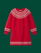 Hatley Holiday Fair Isle Jumper Dress, Red (RED), large