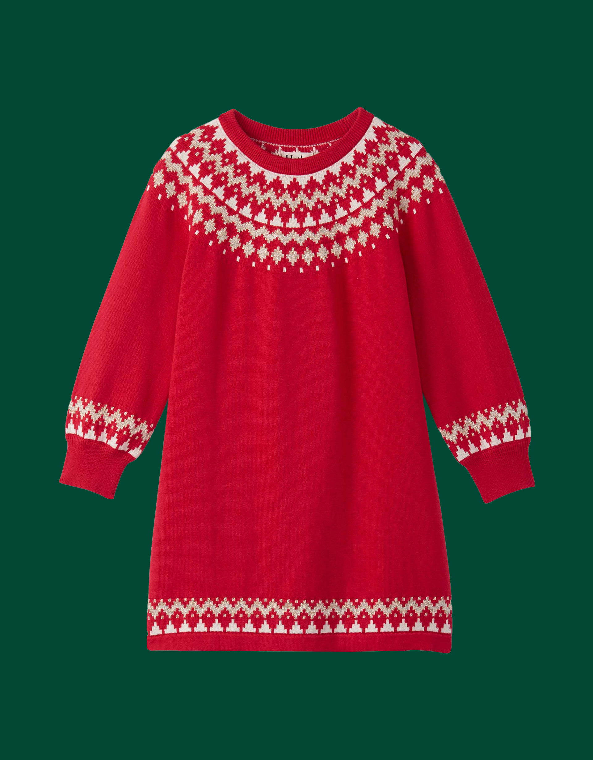 Hatley Holiday Fair Isle Jumper Dress, Red (RED), large