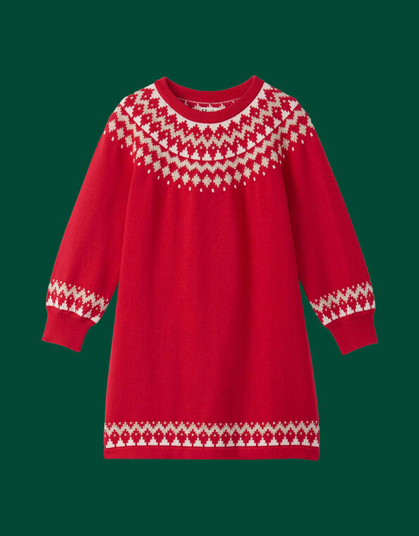 Hatley Holiday Fair Isle Jumper Dress, Red (RED), large