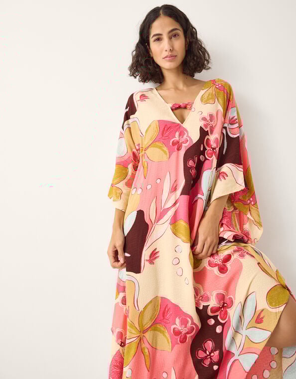 Iris Floral Print Maxi Kaftan, Orange (CORAL), large
