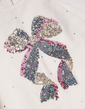 Sequin Bow Long Sleeve Top, Ivory (IVORY), large