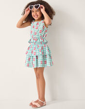 Gingham Cherry Skirt Set , Green (GREEN), large