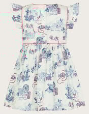 Baby London Print Frilly Cotton Dress, Ivory (IVORY), large