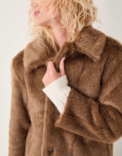 Fern Faux Fur Jacket, Brown (BROWN), large