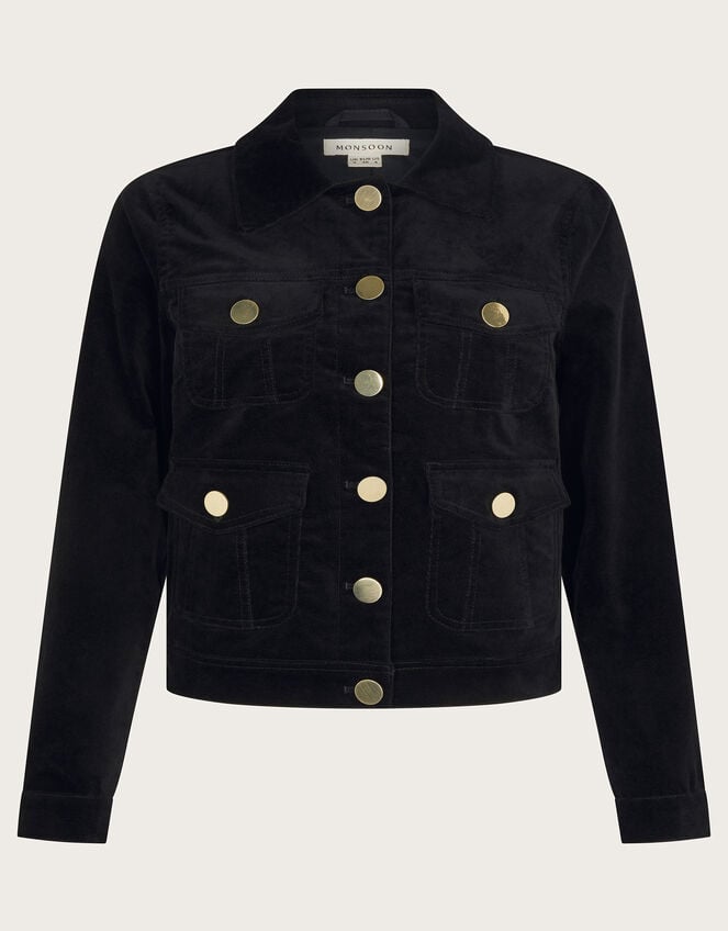 Oriana Four-Pocket Crop Jacket, Black (BLACK), large