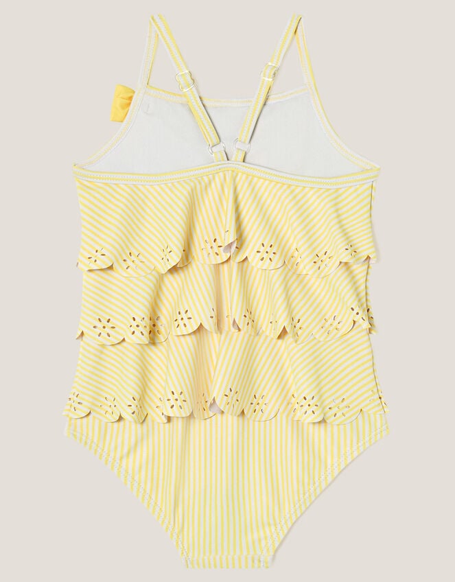 Baby Tiered Frill Stripe Swimsuit, Yellow (YELLOW), large