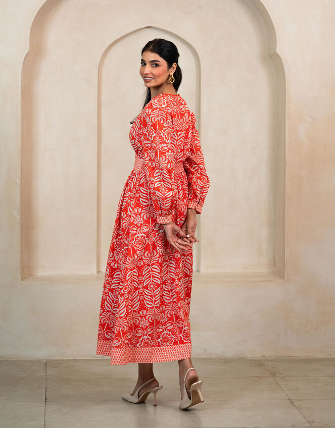 India & Mills Pippa Tropic Midi Dress, Red (RED), large