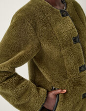 Lara Faux Fur Teddy Jacket, Green (KHAKI), large