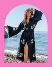 Meraki Beach Woodblock Print Kimono, , large