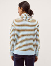 Stripe Cardigan & Triangle Scarf , Blue (BLUE), large