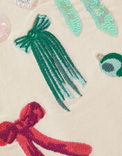 Fa La La Embellished Christmas Top, Ivory (IVORY), large