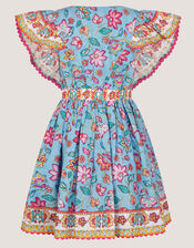 Adara Floral Print Broderie Dress, Blue (BLUE), large