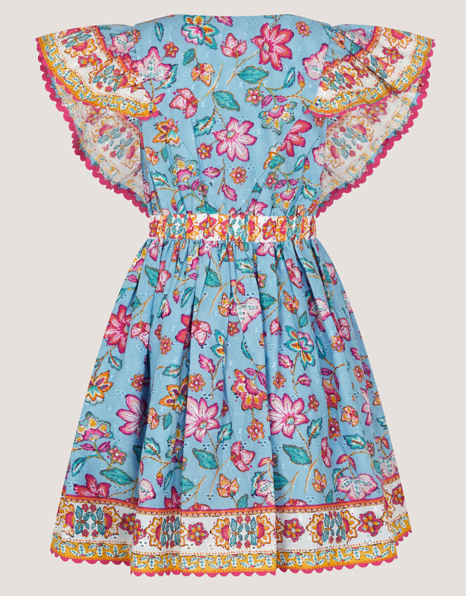 Adara Floral Print Broderie Dress, Blue (BLUE), large