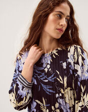 Nicolette Floral Linen Blend Top, Blue (NAVY), large