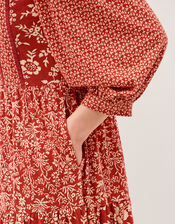 Palmer Floral Jersey Midi Dress, Red (RED), large