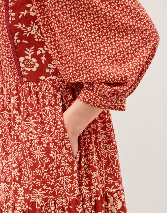 Palmer Floral Jersey Midi Dress, Red (RED), large