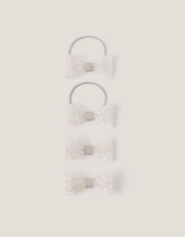 4-Pack Sparkle Bow Hair Bands & Clips, , large
