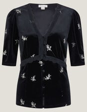 Erin Floral Lace Velvet Top, Black (BLACK), large