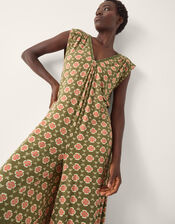 Maddie Sleeveless Floral Print Jumpsuit, Green (KHAKI), large