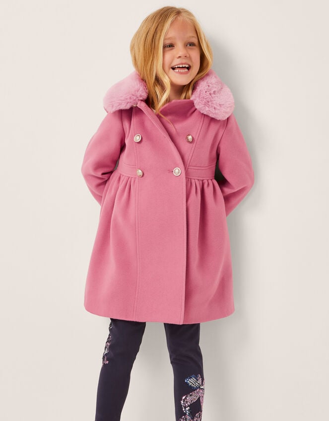 Natalia Faux Fur Collar Double-Breasted Coat, Pink (PINK), large