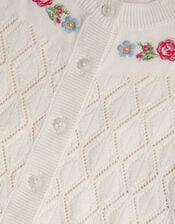 Baby Floral Pointelle Knit Cardigan, Ivory (IVORY), large