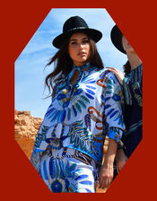 Wild Bonaventure Feather Print Shirt, Blue (BLUE), large