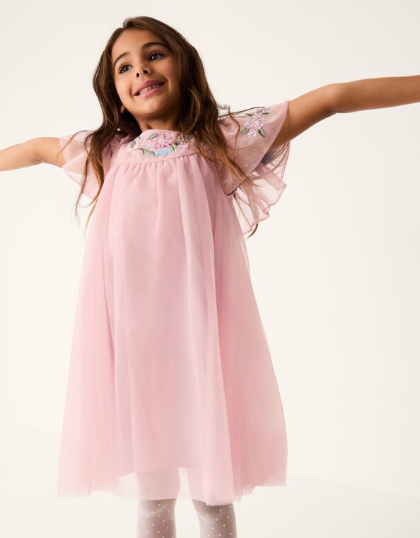 Evita Floral Embroidered Swing Dress, DARK PINK, large