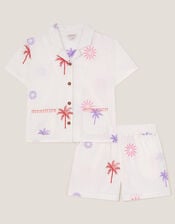 Palm Embroidered Shirt & Shorts Set, Ivory (IVORY), large