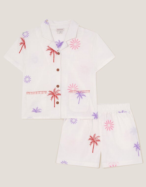 Palm Embroidered Shirt & Shorts Set, Ivory (IVORY), large