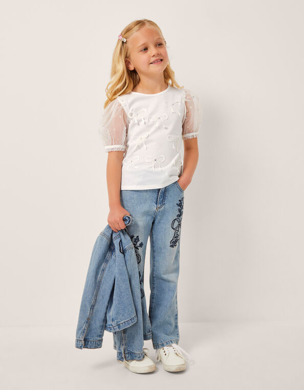 Bow Puff Sleeve T-Shirt, Ivory (IVORY), large