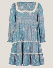 Paisley Lace Tiered Dress, Blue (BLUE), large
