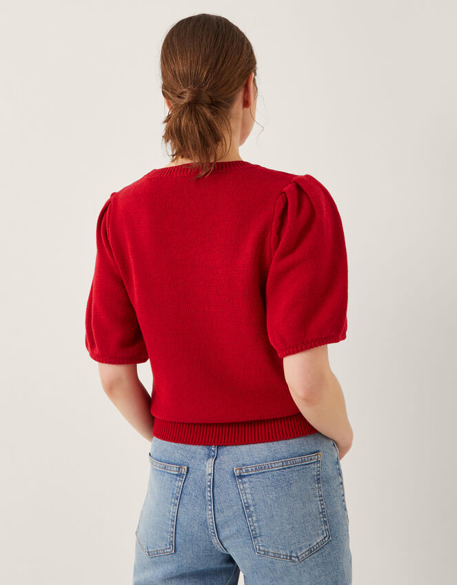 Fee Floral Puff Sleeve Jumper, Red (RED), large