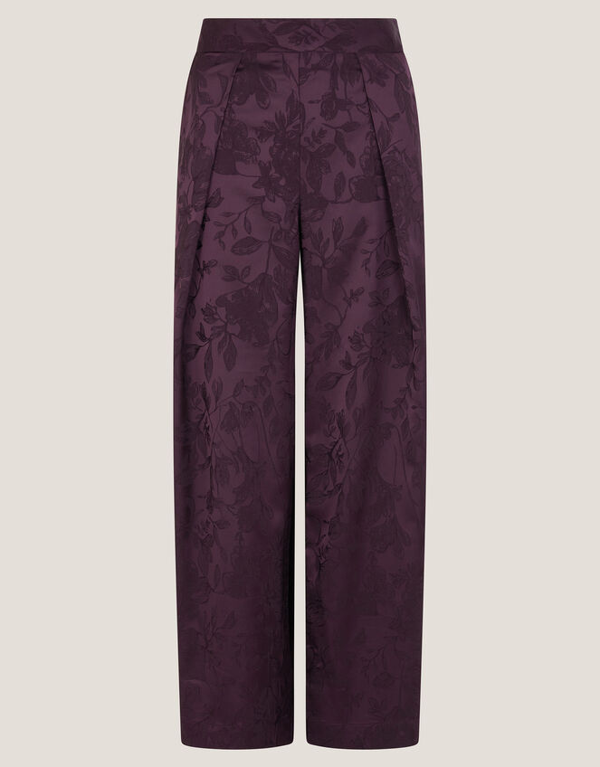 Rory Floral Satin Wide Leg Trousers, Purple (PURPLE), large