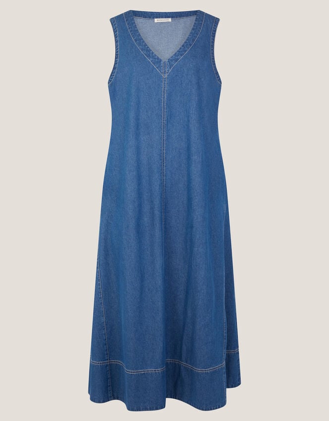 Sara Sleeveless Denim Maxi Dress, Blue (MID AUTHENTIC BLUE), large