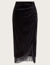 Tia Velvet Tassel Midi Skirt, Black (BLACK), large