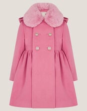 Natalia Faux Fur Collar Double-Breasted Coat, Pink (PINK), large