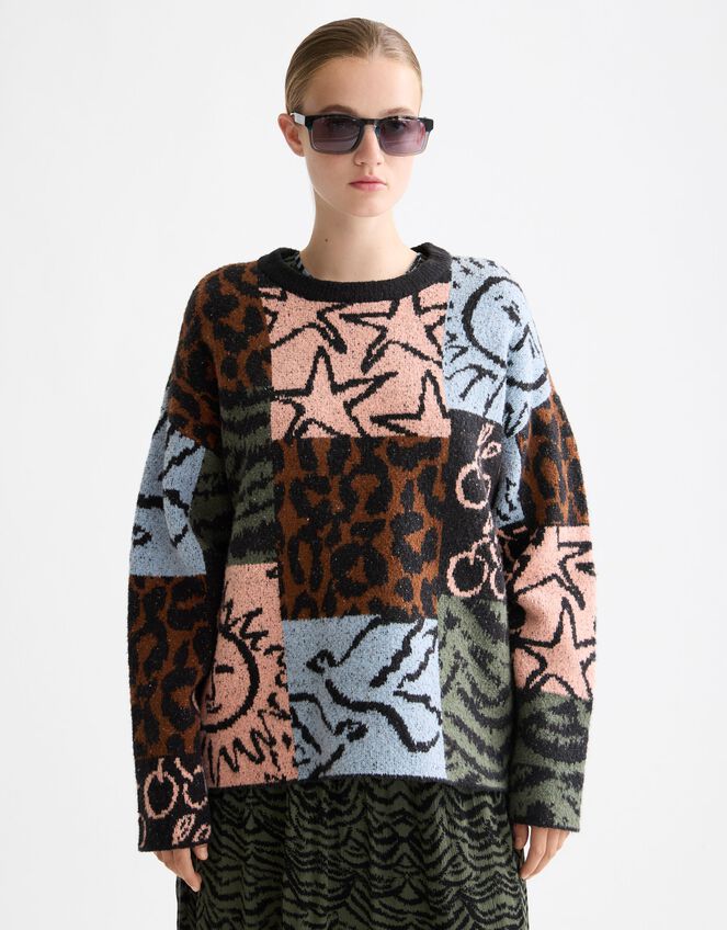 Scotch & Soda Oversized Patchwork Print Jumper, Multi (MULTI), large