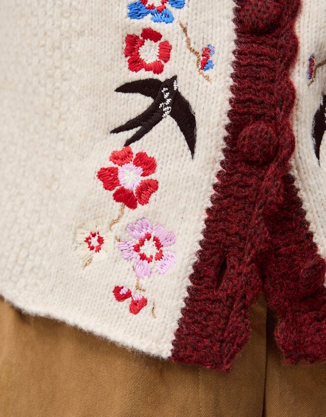 Etta Floral Embroidered Scallop Cardigan, Ivory (IVORY), large