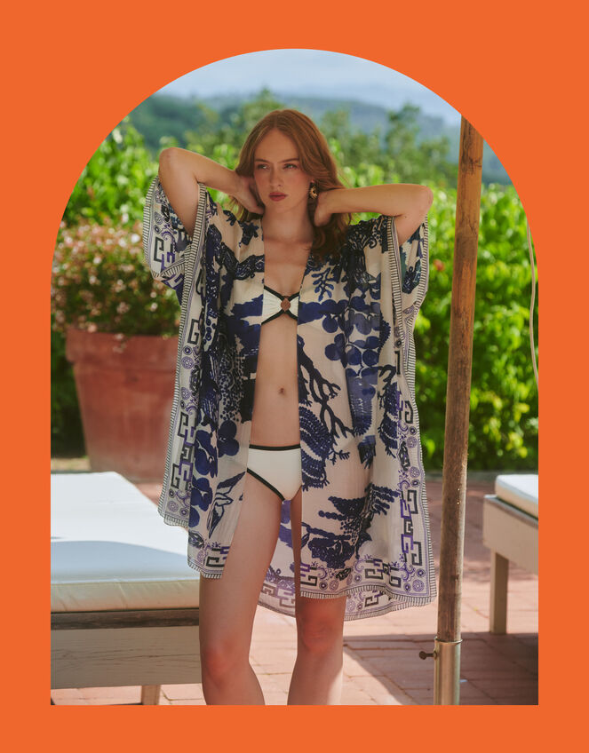 One Hundred Stars Giant Willow Print Kimono, Blue (BLUE), large