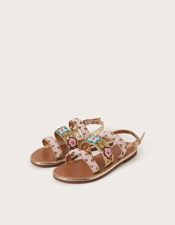 Embellished Strappy Metallic Sandals, Pink (PINK), large