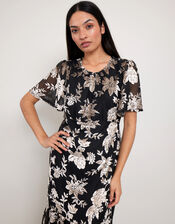 East Foil Floral Print Midi Dress, Black (BLACK), large