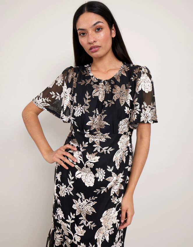 East Foil Floral Print Midi Dress, Black (BLACK), large