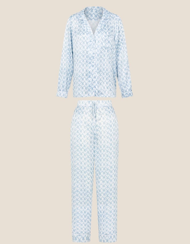 Geometric Print Bridal Satin Pyjama Set, Blue (BLUE), large