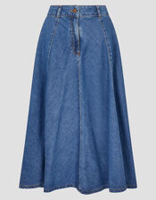 Sara Denim A-Line Midi Skirt, Blue (DENIM BLUE), large