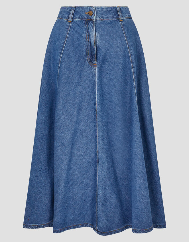 Sara Denim A-Line Midi Skirt, Blue (DENIM BLUE), large