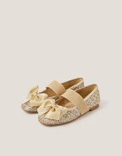 Glitter Bow Ballet Flats, Gold (GOLD), large