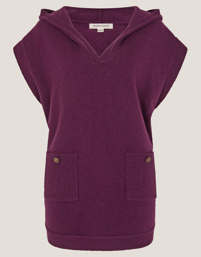 Holly Hooded Knitted Vest, Red (BERRY), large