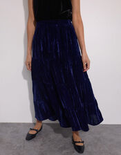 East Heather Crinkle Velvet Maxi Skirt, Blue (NAVY), large
