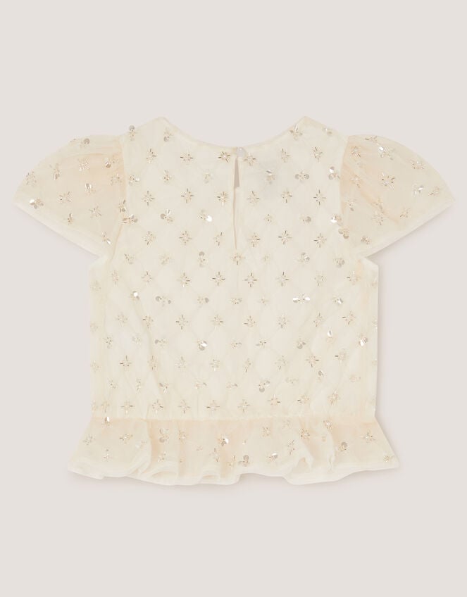 Gracie Embellished Peplum Top , White (WARM IVORY), large